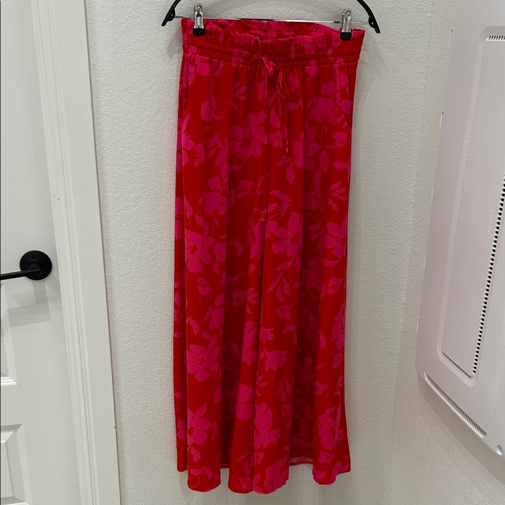 Women's Pink & Red Floral Palazzo Pants  - Elastic Waist
